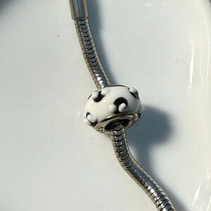 Murano glass charm bead 925 Sterling Silver Milk White And Black